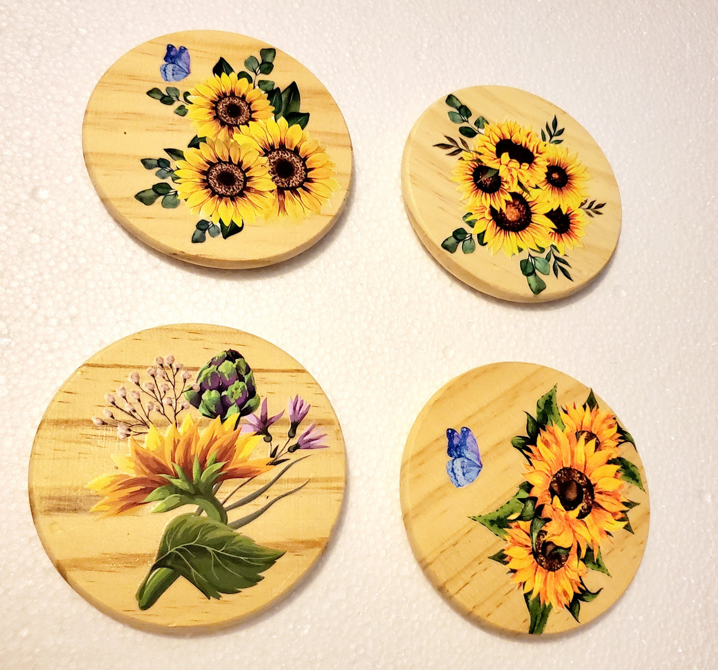 Assorted Sealed Wooden Coasters sets of 4 with holder (click to view other options)